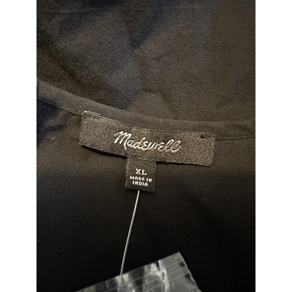 NWT‎ Madewell Womens Polplin Puff Sleeve Cutout Crop Top Shirt XL Cotton Black